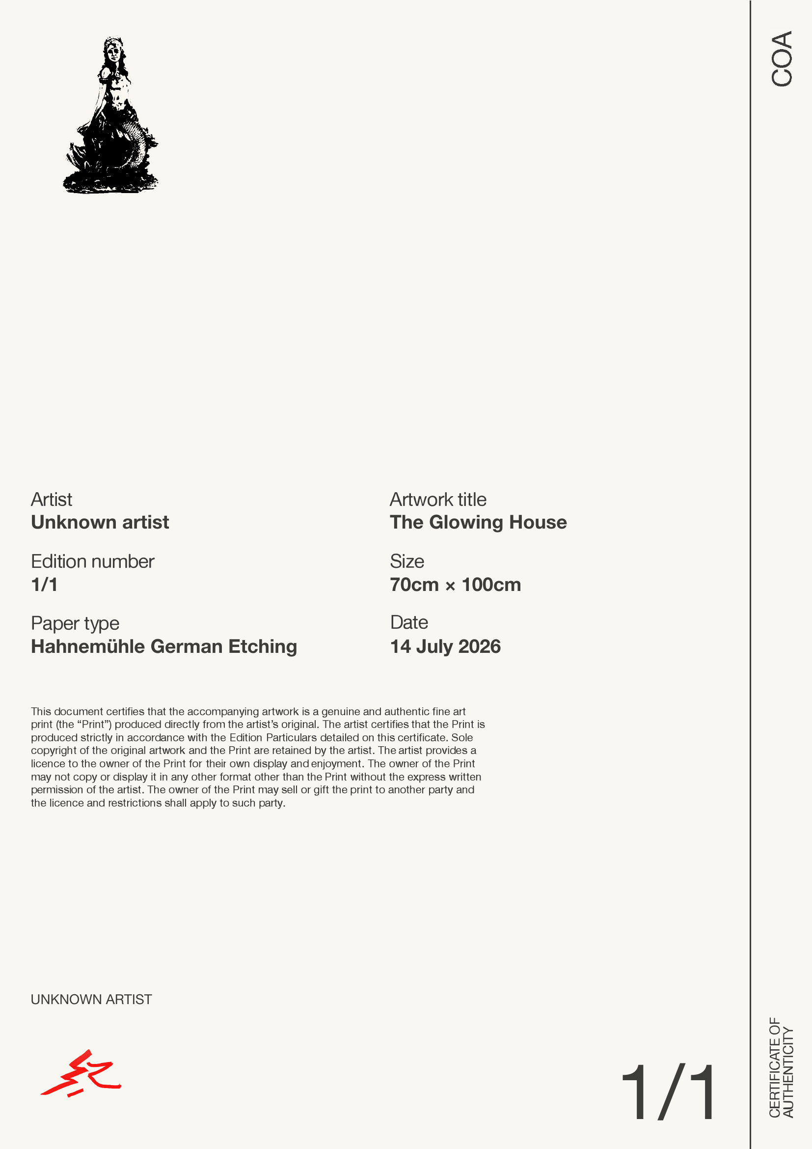 The Glowing House — Certificate of Authenticity